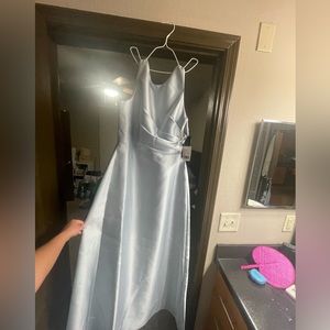 Bella Bridesmaid’s Alfred Sung STN TWILL JWLNECK MAXI DRESS,MIST-A466 STYLE:D819